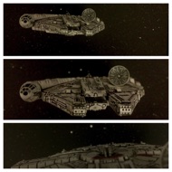 The Millennium Falcon glides quietly through space. #starwars #anhwt #toyshelf